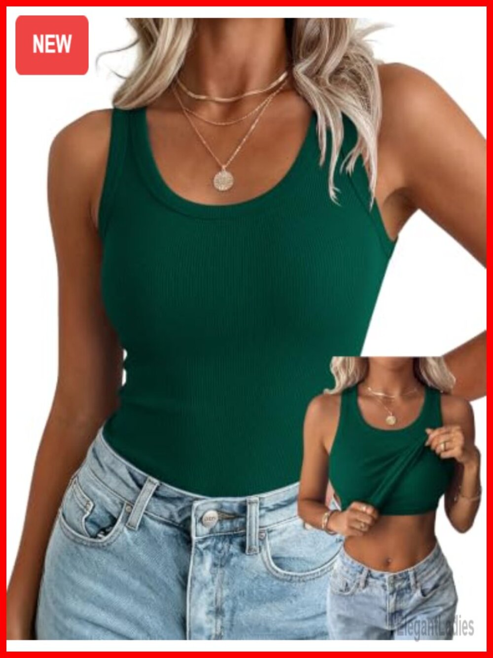 Ribbed Sleeveless Tank Top with Built in Bra High Neck Slim Fit Women